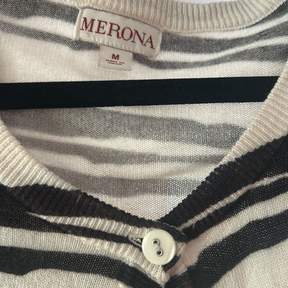Vintage Merona Black and Cream Button-Up lightweight Sweater (circa 2000) - Picture 2 of 2
